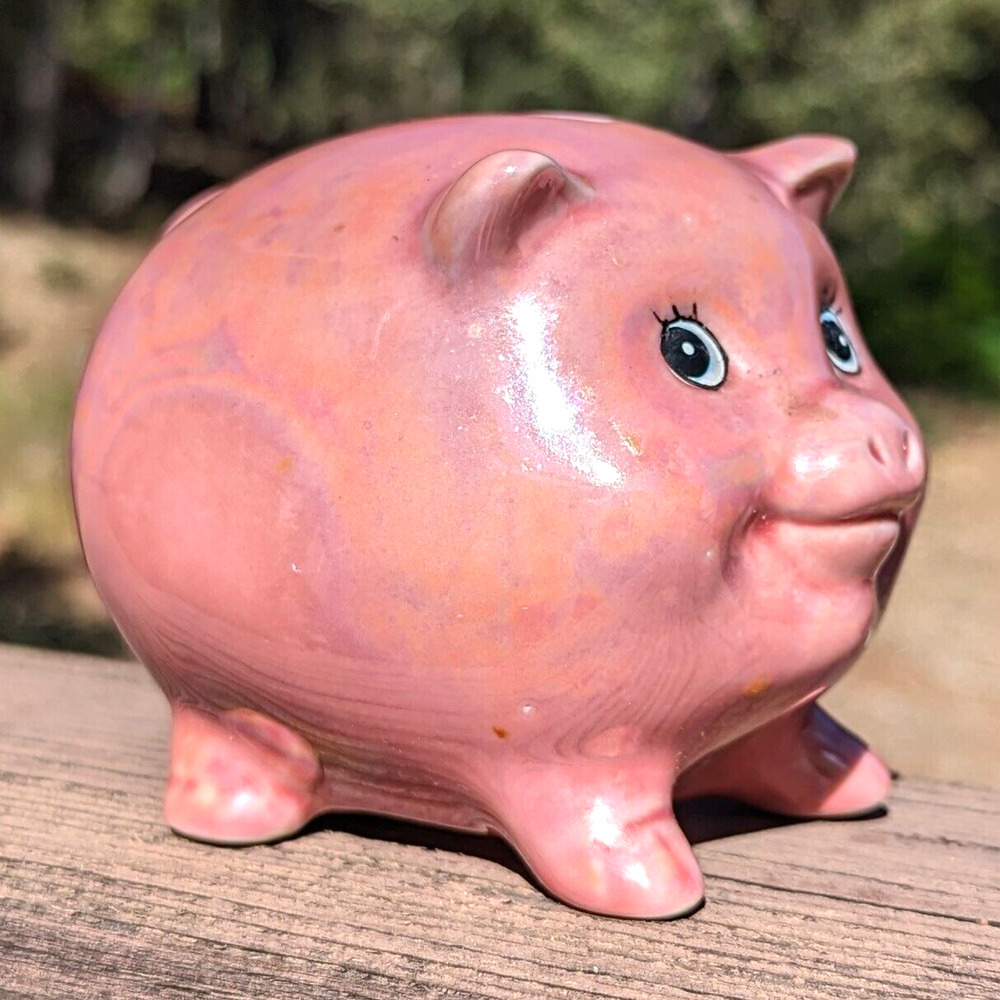 Mid Century Pink Piggy Bank Lusterware Anthropomorphic Coin Bank - Picture 4 of 12